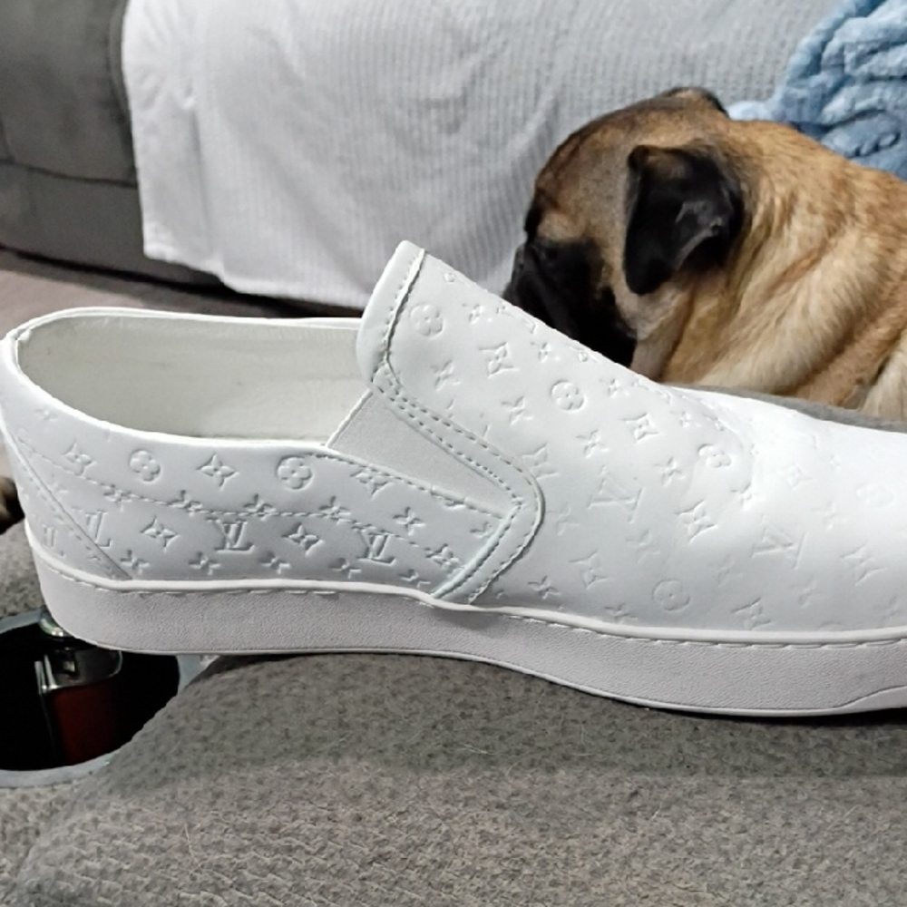 Designer White Embossed Slip-On Sneakers